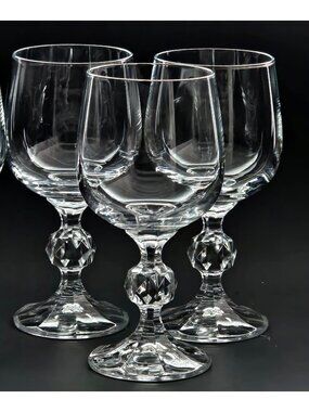 3 Bohemia Crystal Claudia Water Goblets 6.5" sculpted stem glasses 12oz Poland 1